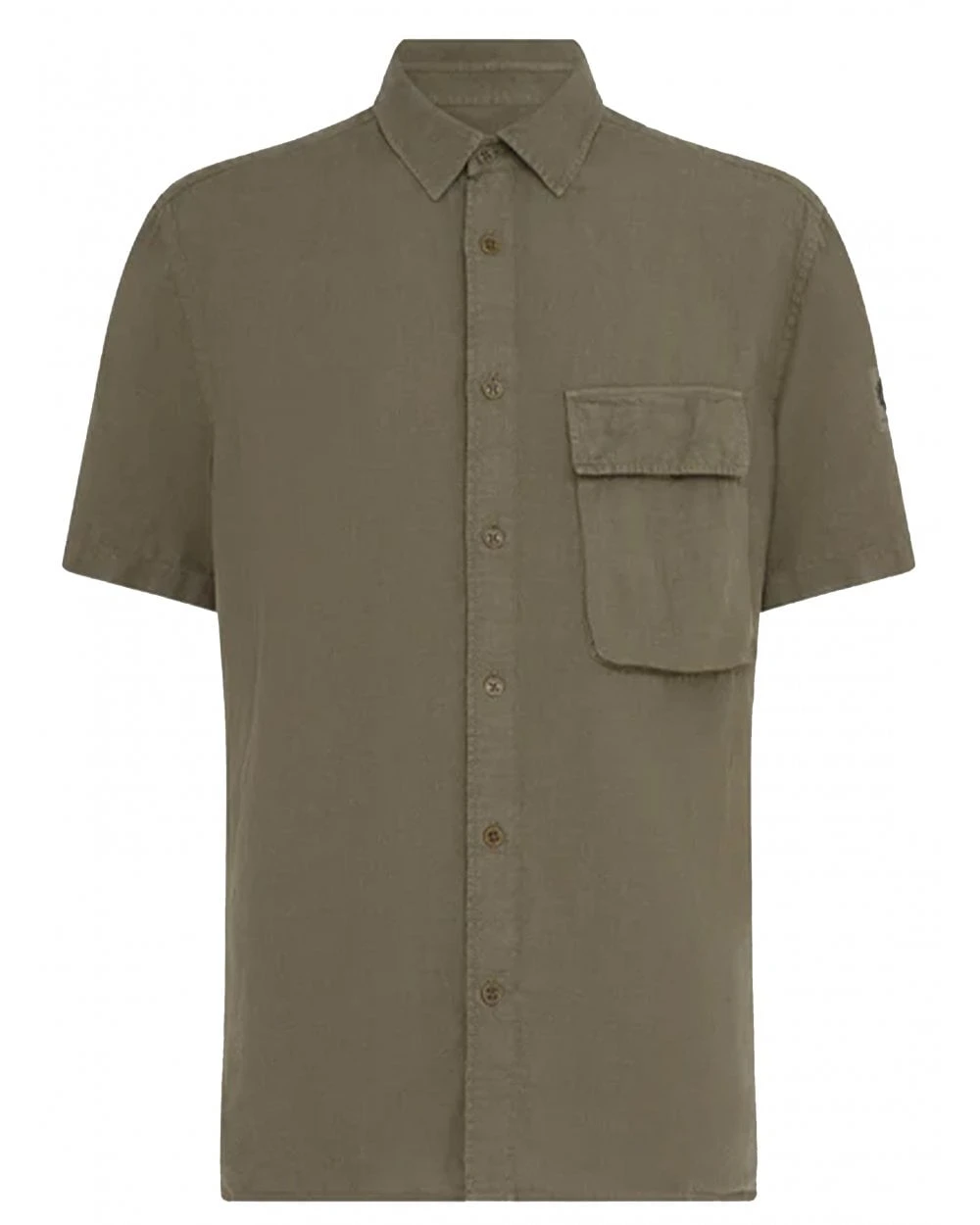Belstaff Mens Linen Scale Short Sleeve Shirt Surplus Green 1 Belstaff Mens Linen Scale Short Sleeve Shirt Surplus Green