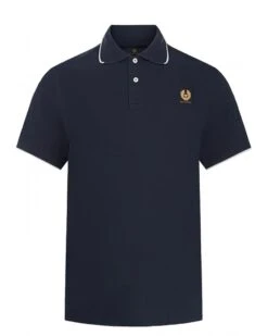 Belstaff Mens Patch Logo Tipped Polo Shirt Dark Ink Navy