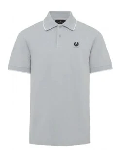 Belstaff Mens Patch Logo Tipped Polo Shirt Quarry Blue