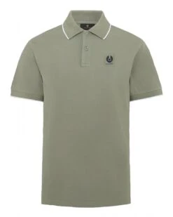 Belstaff Mens Patch Logo Tipped Polo Shirt Sage Green