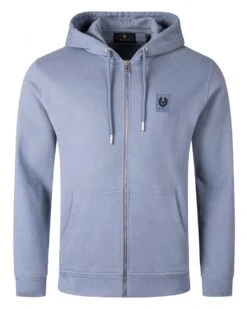 Belstaff Mens Patch Logo Zip Hoodie Blue Flint