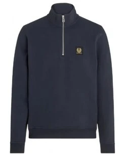 Belstaff Mens Patch Quarter Zip Sweatshirt Dark Ink Navy
