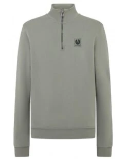 Belstaff Mens Patch Quarter Zip Sweatshirt Sage Green