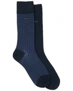 BOSS Mens 2 Pack RS Mini Pattern CC Socks Dark Blue