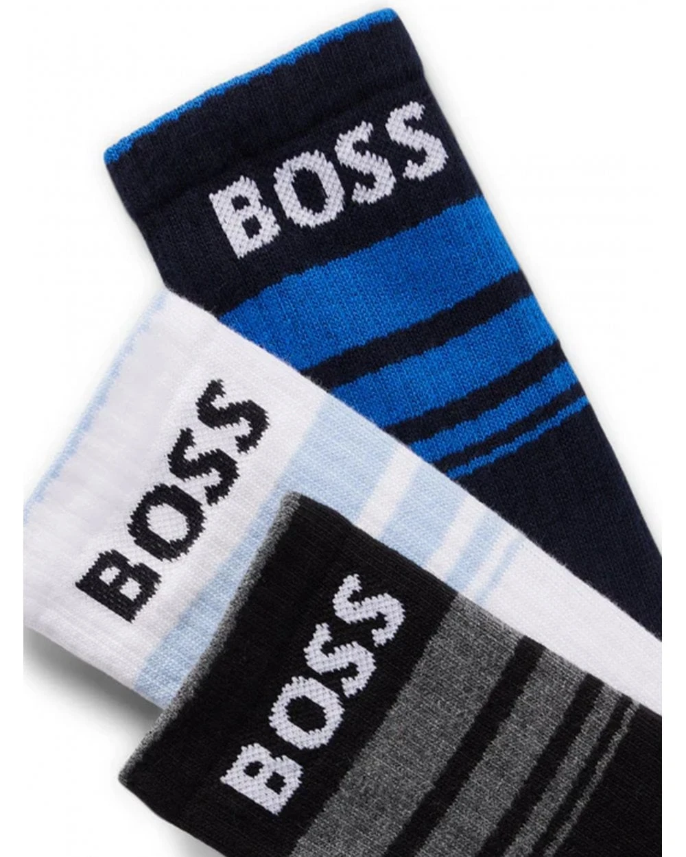 BOSS Mens 3 Pack Ribbed Stripe Socks Blue/Black/White 2 BOSS Mens 3 Pack Ribbed Stripe Socks Blue/Black/White - Image 2