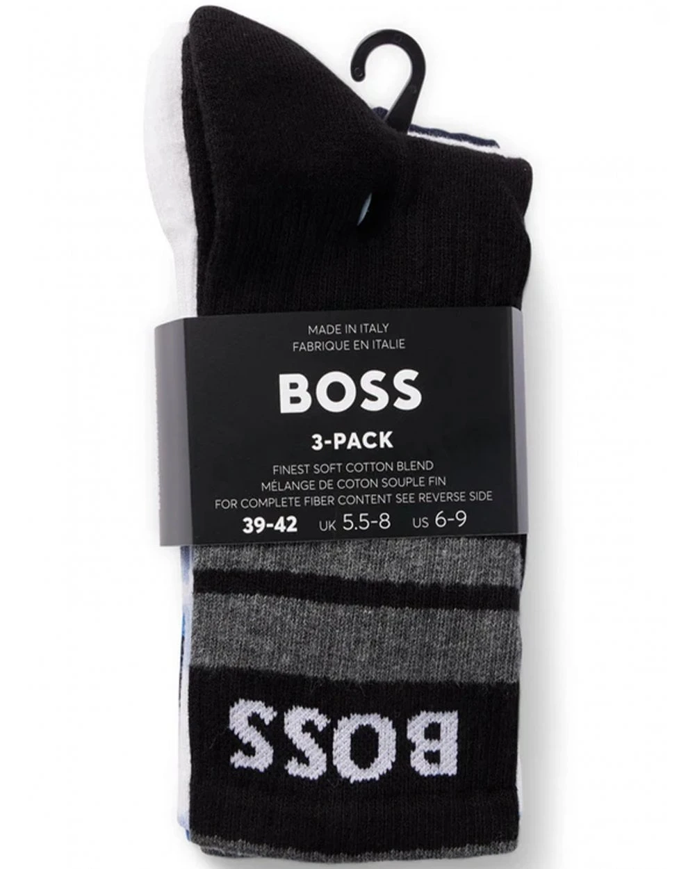 BOSS Mens 3 Pack Ribbed Stripe Socks Blue/Black/White 3 BOSS Mens 3 Pack Ribbed Stripe Socks Blue/Black/White - Image 3