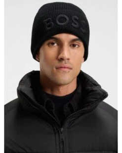 BOSS Mens AFox_R Embroidered Logo Beanie Black -Repertoire Fashion Store boss mens afox r embroidered logo beanie black p46716 320171 image