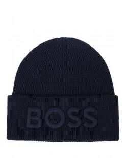 BOSS Mens AFox_R Embroidered Logo Beanie Dark Blue