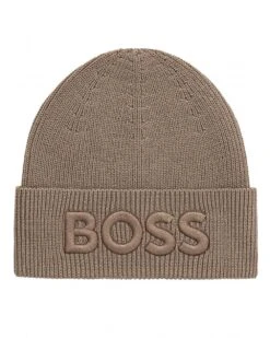 BOSS Mens AFox_R Embroidered Logo Beanie Green