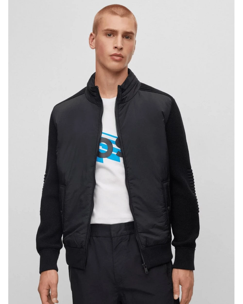 BOSS Mens Armitta Mix Knit Jacket Black 2 BOSS Mens Armitta Mix Knit Jacket Black - Image 2