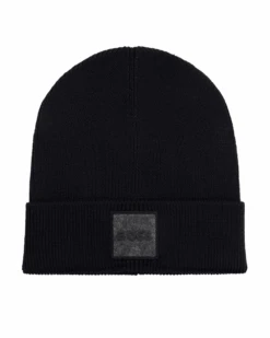 BOSS Mens Beanie With Felt Badge Black