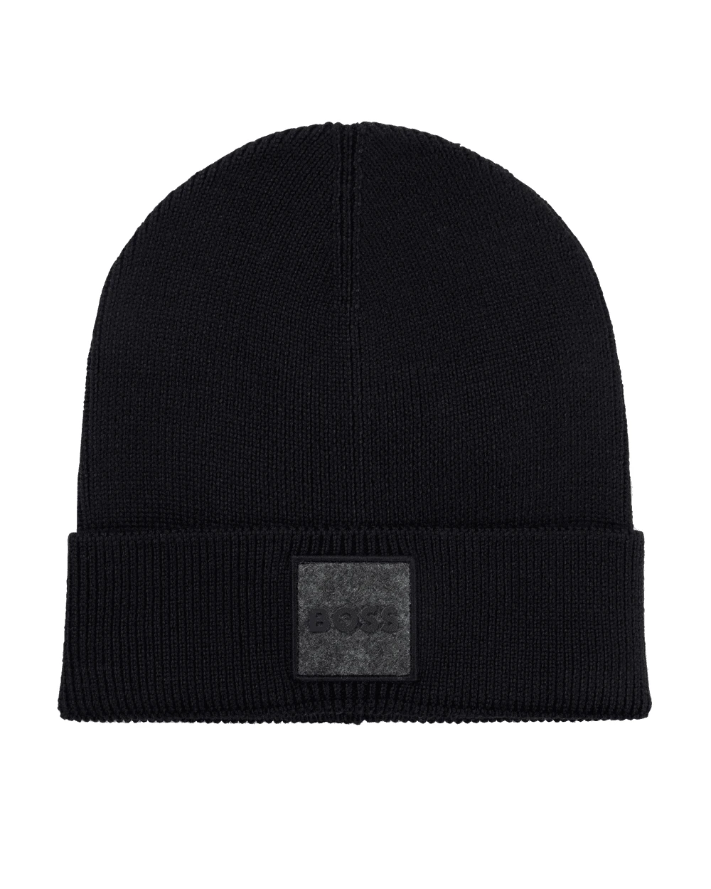 BOSS Mens Beanie With Felt Badge Black 1 BOSS Mens Beanie With Felt Badge Black