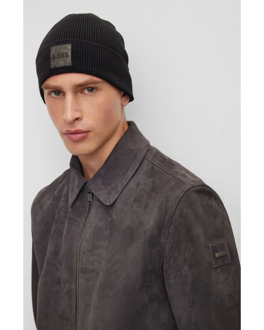 BOSS Mens Beanie With Felt Badge Black 2 BOSS Mens Beanie With Felt Badge Black - Image 2