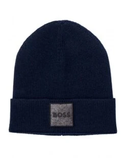 BOSS Mens Beanie With Felt Badge Navy