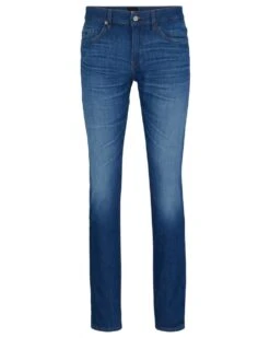 BOSS Mens Delaware Slim Fit Super Soft Jeans, Blue Italian Denim