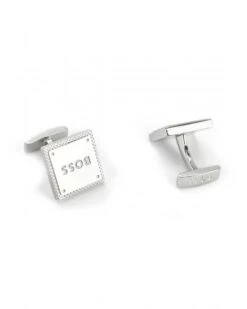 BOSS Mens Diamond Plaque Cufflinks Silver