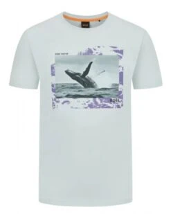 BOSS Mens Dunetrace Print T-Shirt Open Blue