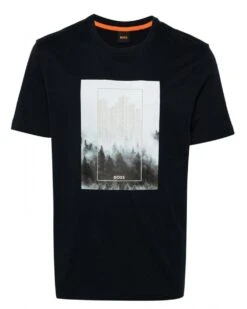BOSS Mens Forest Print T-Shirt Dark Blue