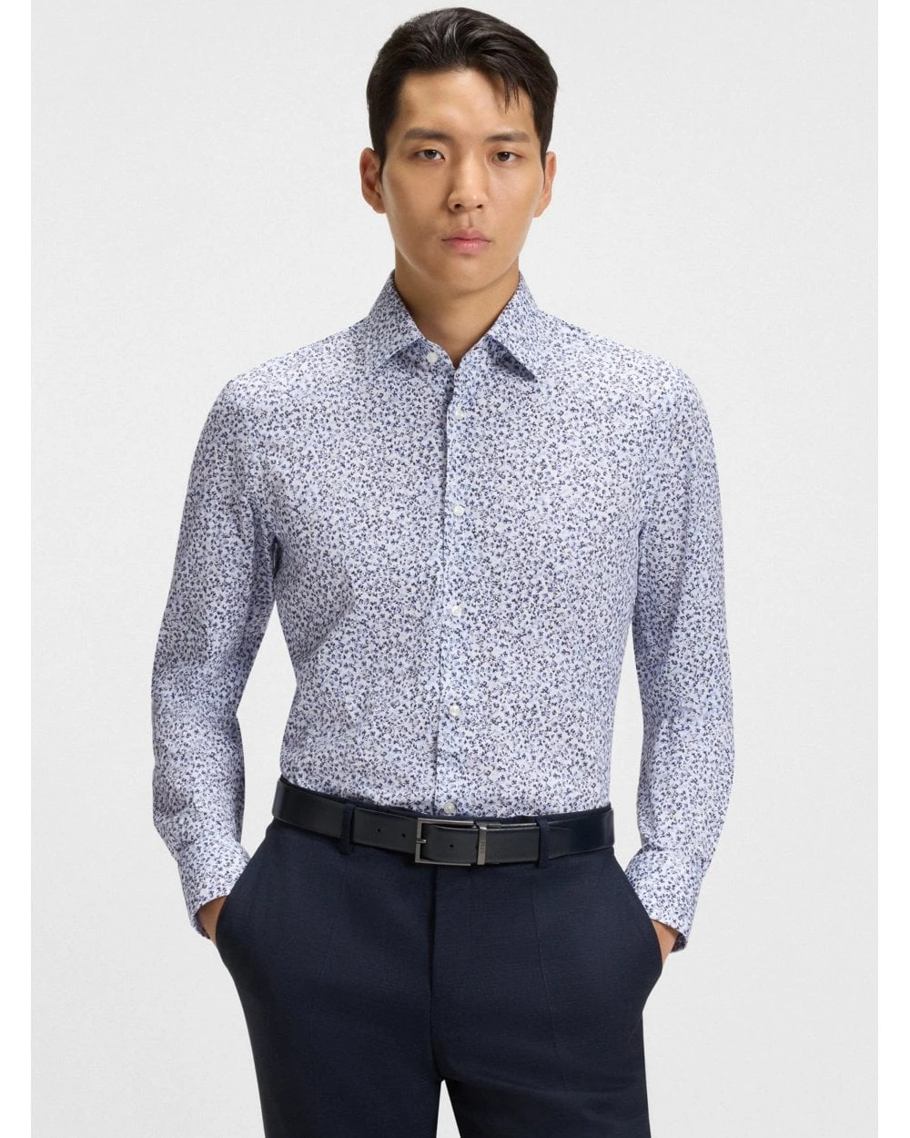 BOSS Mens H-Hank C3-214 Kent Floral Shirt Patterned Blue 2 BOSS Mens H-Hank C3-214 Kent Floral Shirt Patterned Blue - Image 2
