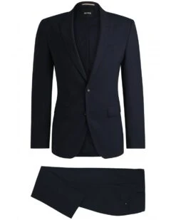 BOSS Mens H-Huge 2 Piece Slim Wool Suit Dark Blue