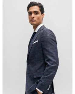 BOSS Mens H-Hutson Pattern Wool Blend Slim Jacket Dark Blue -Repertoire Fashion Store boss mens h hutson pattern wool blend slim jacket dark blue p45012 287675 image