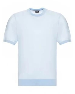 BOSS Mens H-Jianfranco Blended Knit T-Shirt Light Blue