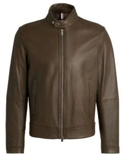 BOSS Mens H-Manswell Nappa Leather Bomber Jacket Brown