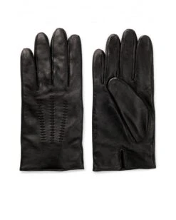 BOSS Mens Hainz5 Black Nappa-Leather Gloves
