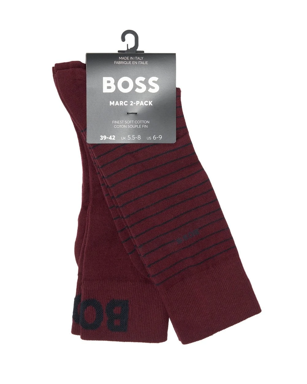 BOSS Mens Marc Dark Red Two-Pack Solid/Striped Regular Length Socks 1 BOSS Mens Marc Dark Red Two-Pack Solid/Striped Regular Length Socks