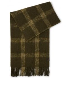 BOSS Mens Narratore Dark Green Tonal Check Scarf