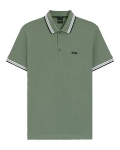 BOSS Mens Paddy Tipped Pique Polo Shirt Green