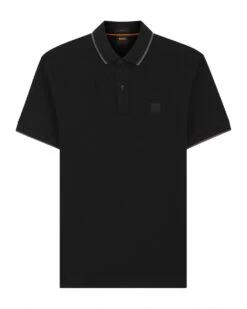 BOSS Mens Passertip Pique Tipped Polo Shirt Black