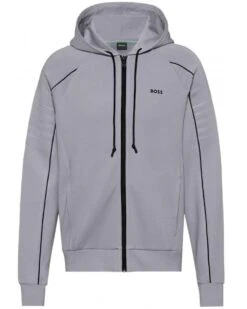 BOSS Mens Saggy 1 Stretch Cotton Zip Hoodie Grey