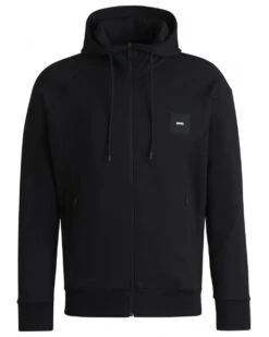 BOSS Mens Saggy-Rib Patch Logo Hoodie Black