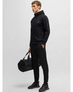 BOSS Mens Saggy-Rib Patch Logo Hoodie Black -Repertoire Fashion Store boss mens saggy rib patch logo hoodie black p46502 312034 image