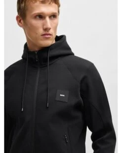 BOSS Mens Saggy-Rib Patch Logo Hoodie Black -Repertoire Fashion Store boss mens saggy rib patch logo hoodie black p46502 312039 image