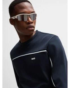 BOSS Mens Salbo 1 Tape Insert Sweatshirt Dark Blue -Repertoire Fashion Store boss mens salbo 1 tape insert sweatshirt dark blue p45667 298990 image
