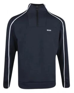 BOSS Mens Salbo 1 Tape Quarter Zip Sweatshirt Dark Blue