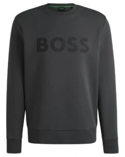 BOSS Mens Salbo Tape Logo Sweatshirt Dark Grey