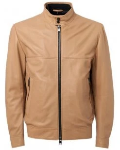 BOSS Mens T-Mailor Beige Leather Jacket Beige
