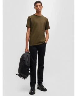 BOSS Mens Tales Logo Patch T-Shirt Khaki Green -Repertoire Fashion Store boss mens tales logo patch t shirt khaki green p45677 299027 image