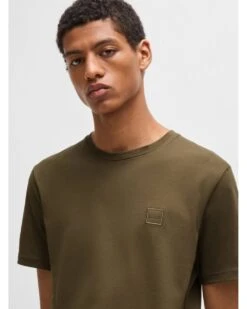 BOSS Mens Tales Logo Patch T-Shirt Khaki Green -Repertoire Fashion Store boss mens tales logo patch t shirt khaki green p45677 299033 image