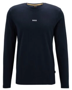 BOSS Mens TChark Long Sleeved Logo T-Shirt Dark Blue