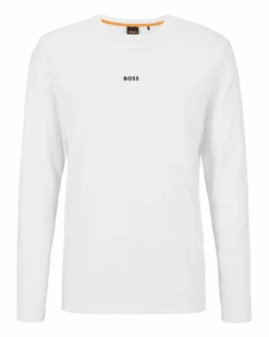 BOSS Mens TChark Long Sleeved Logo T-Shirt White