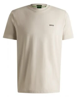 BOSS Mens Tee Contrast Logo T-Shirt Light Beige
