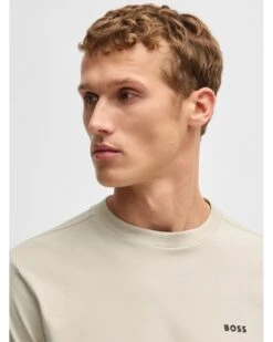 BOSS Mens Tee Contrast Logo T-Shirt Light Beige -Repertoire Fashion Store boss mens tee contrast logo t shirt light beige p46490 309082 image