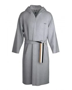BOSS Mens Terry Strip Dressing Gown Grey