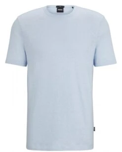 BOSS Mens Tiburt Linen T-Shirt Light Pastel Blue