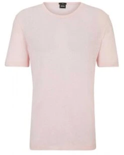 BOSS Mens Tiburt Linen T-Shirt Light Pastel Pink