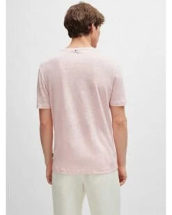 BOSS Mens Tiburt Linen T-Shirt Light Pastel Pink -Repertoire Fashion Store boss mens tiburt linen t shirt light pastel pink p44980 285707 image